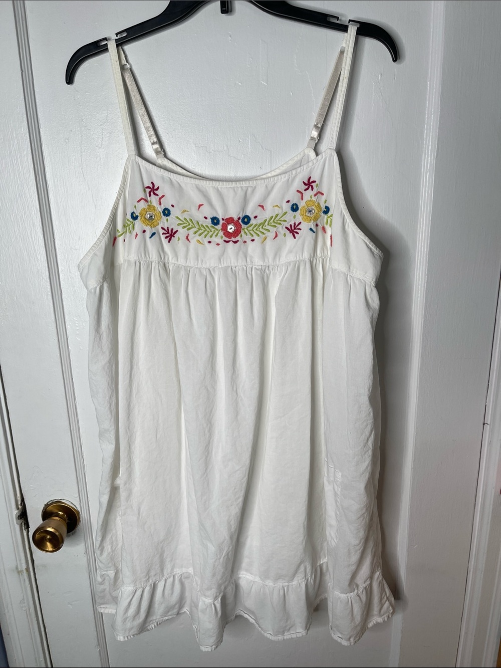 Cacique 18 20 Nighty Slip Nightgown White Cotton Floral Embroidery Ruffle 18/20